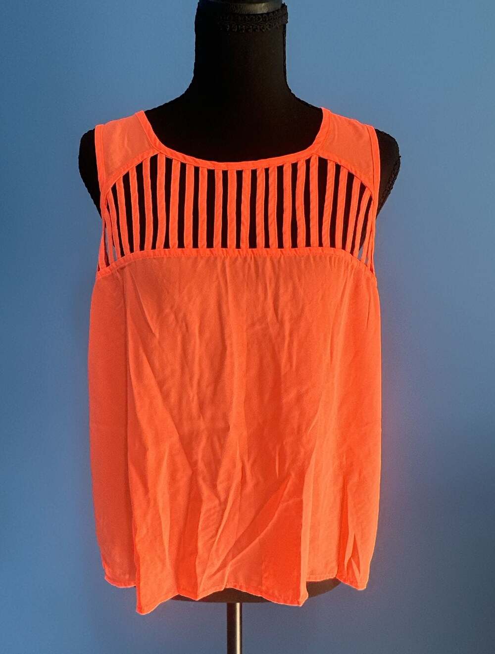 Charlotte Russe Neon Orange Cage Back Sleeveless Blouse Tank Top
